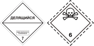 Знаки опасности № 7E и № 6.1 ДОПОГ